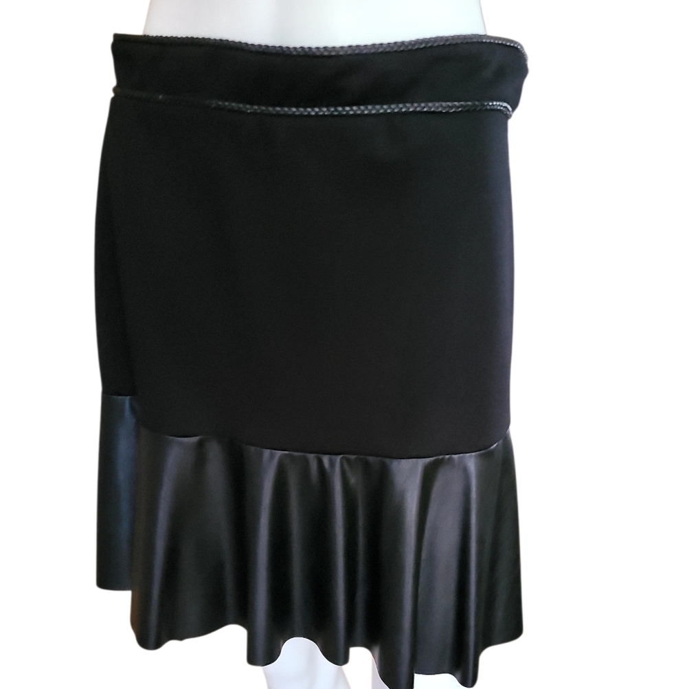 Casual Couture Black Ruffle Faux Leather Hem Mini Skirt